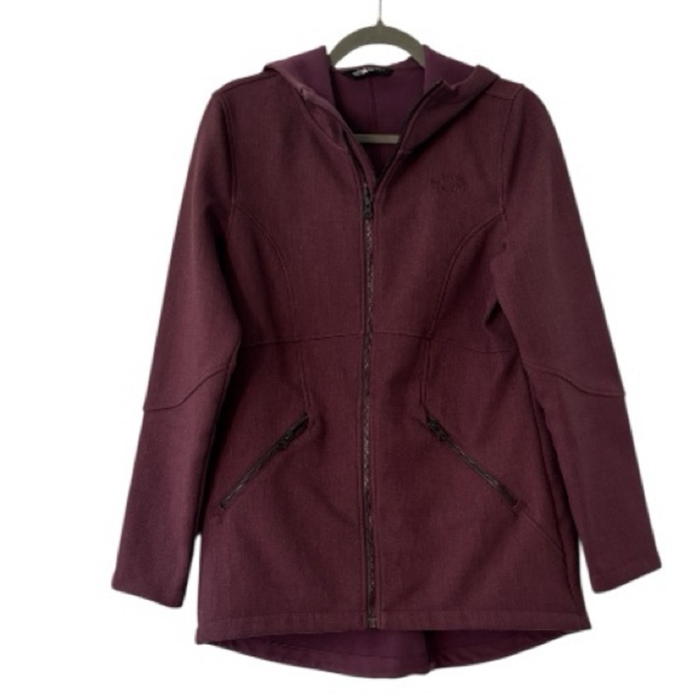 The North Face Hooded Fleece Lined Full Zip Long Jacket in Burgundy Size M
